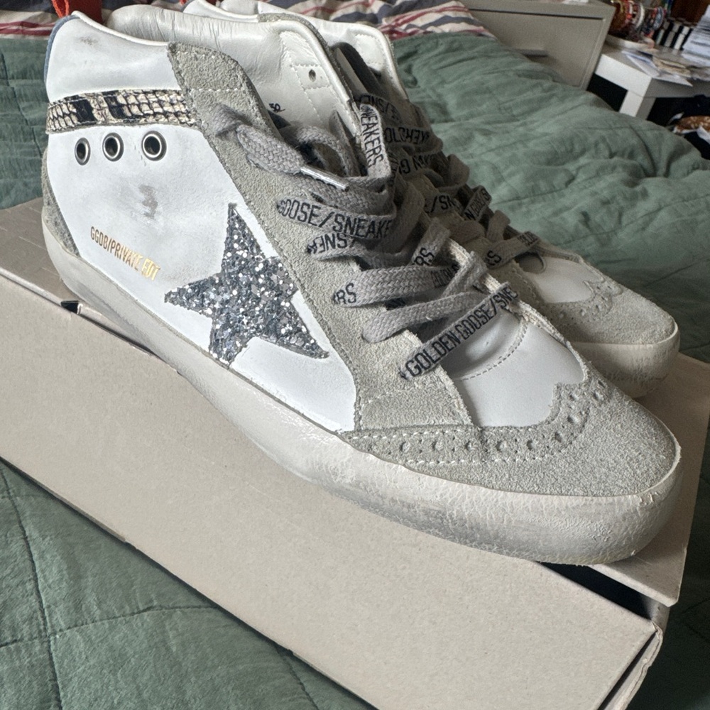 Golden Goose White and Gray Sneakers